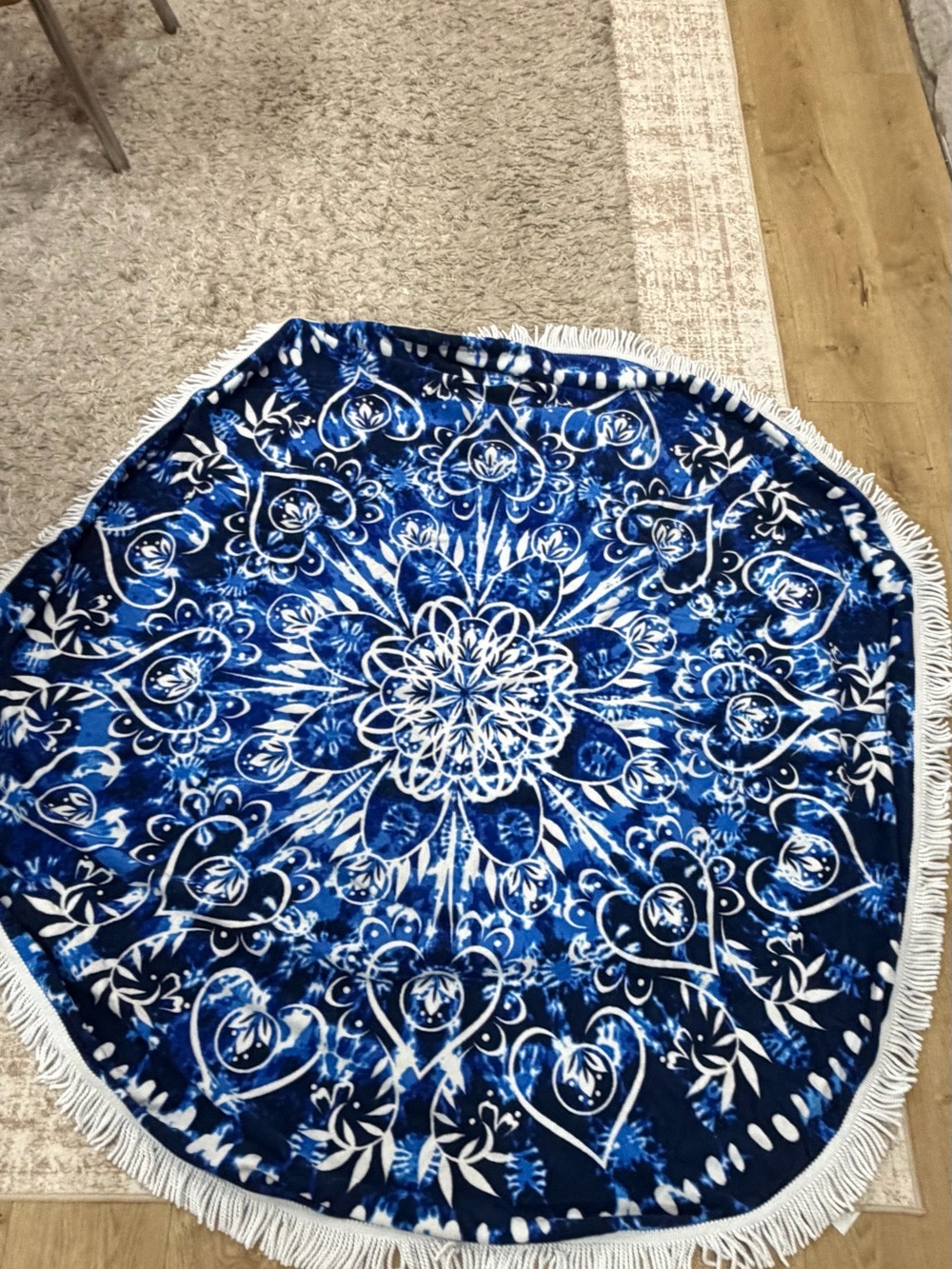 Blue White Mandala Round Beach Towel / Throw 5 feet 4 inches